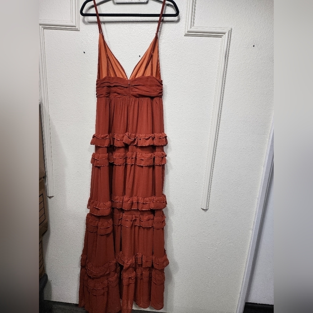 Lulus Lavish Perfection Rust Orange Ruffled Tiered Maxi Dress L Wedding Party - Picture 8 of 8